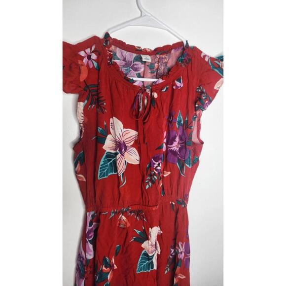 Old Navy Dress Womens Small Red Floral Short Sleeve Boho Summer Rayon Pockets - Picture 2 of 7